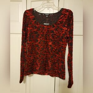 Karen Kane Red and Black Patterned Long Sleeve Top-red Is Velvet Size L, NWT